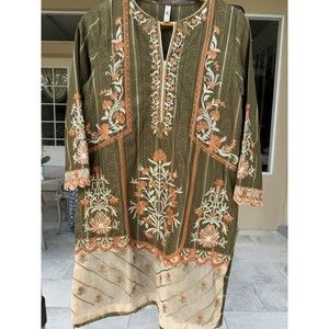 Ethic Outfitters Cotton Kurta Green Embroidered -Size S